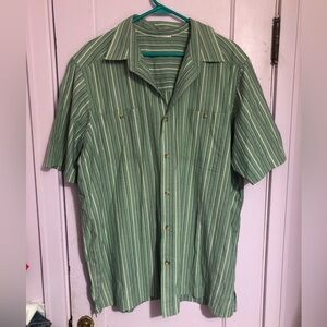 Green striped button down shirt